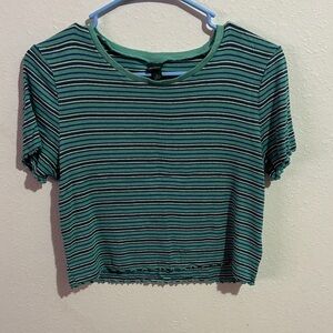 Wild Fable Green and Black Striped Crop Top